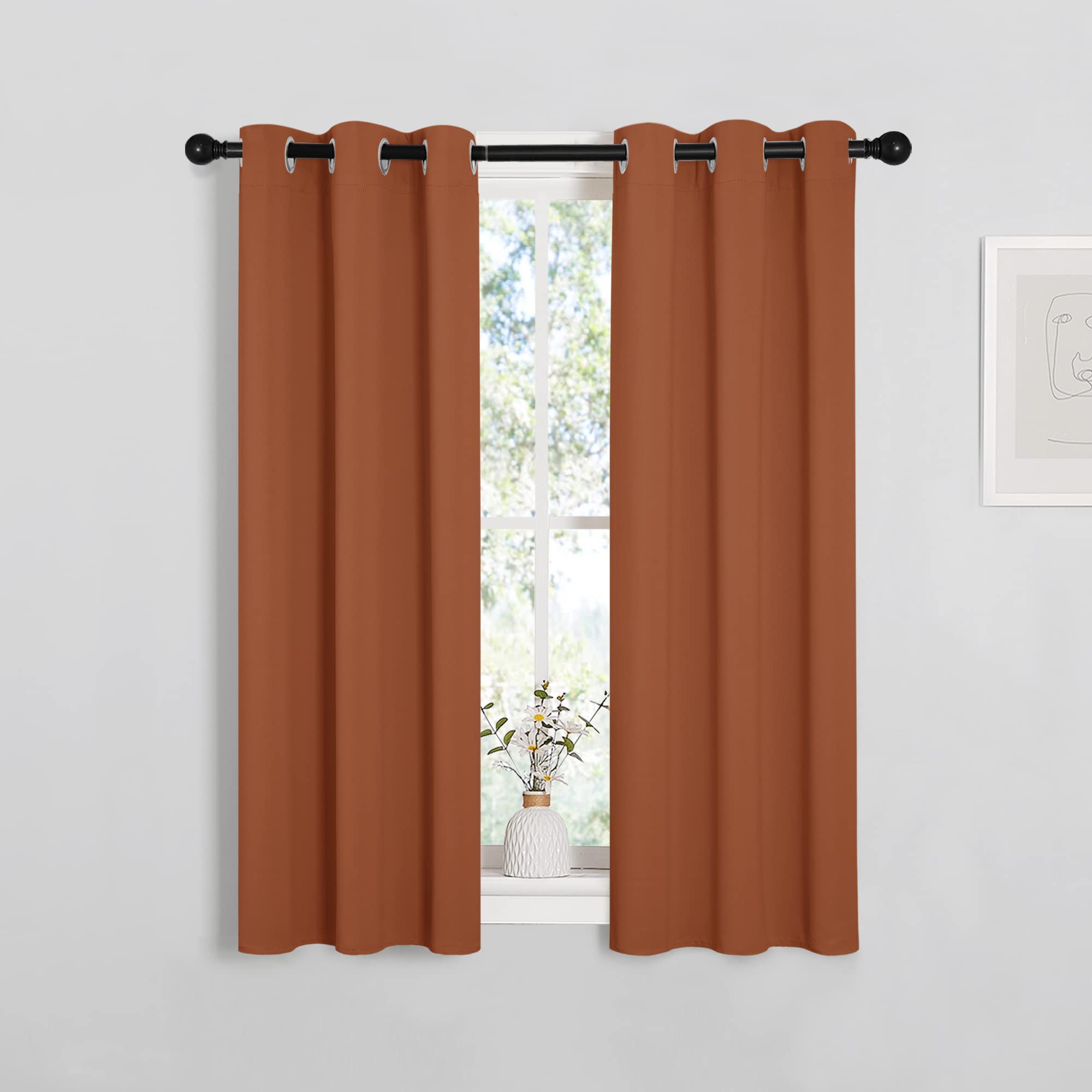 NICETOWN Halloween Burnt Orange Window Curtains Blackout Drapes, 1 Pair, 29 by 40 inches, Thermal Insulated Solid Grommet Blacko