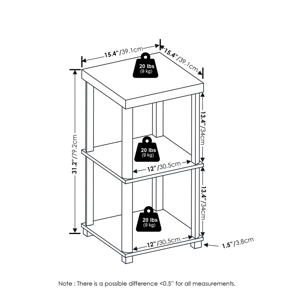 Furinno Turn-N-Tube Classic 3-Tier End Table, Side Table, Espresso/Black