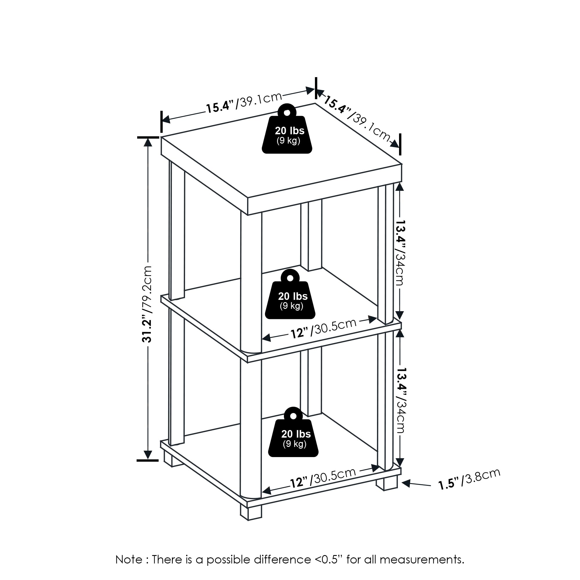 Furinno Turn-N-Tube Classic 3-Tier End Table, Side Table, Espresso/Black