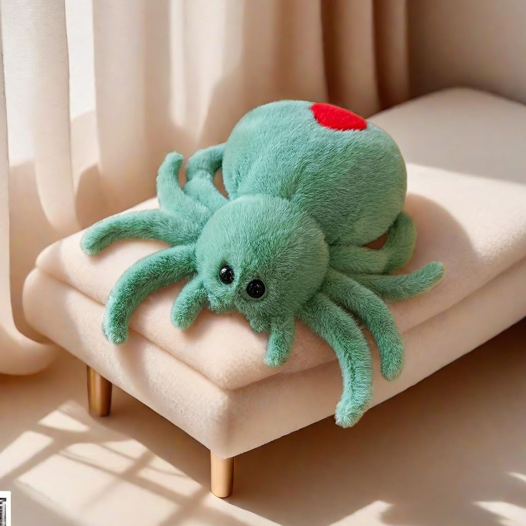 Xitbyja Halloween Stuffed Animal Spider Plush Soft Fur Huggable Green Spiders Pillow, Adorable Playtime Plush Toy,Stuffed Spider