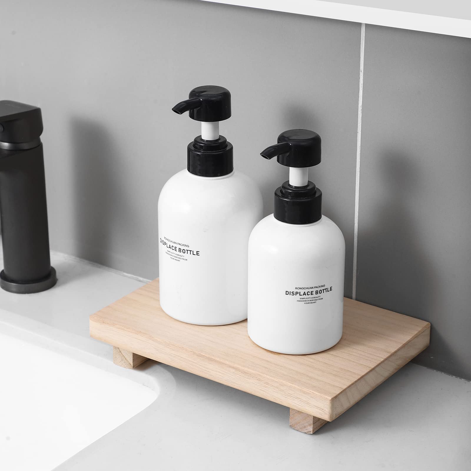 Small Wood Tray Pedestal Stand Farmhouse Bathroom Decor Decorative Wooden Riser Kitchen Soap Dish Holder For Vanity, Counter, Si