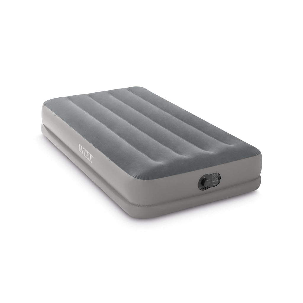 Intex 64112E Dura-Beam Standard Prestige Air Mattress: Fiber-Tech - Twin Size - Built-in USB Electric Pump - 12in Bed Height - 3