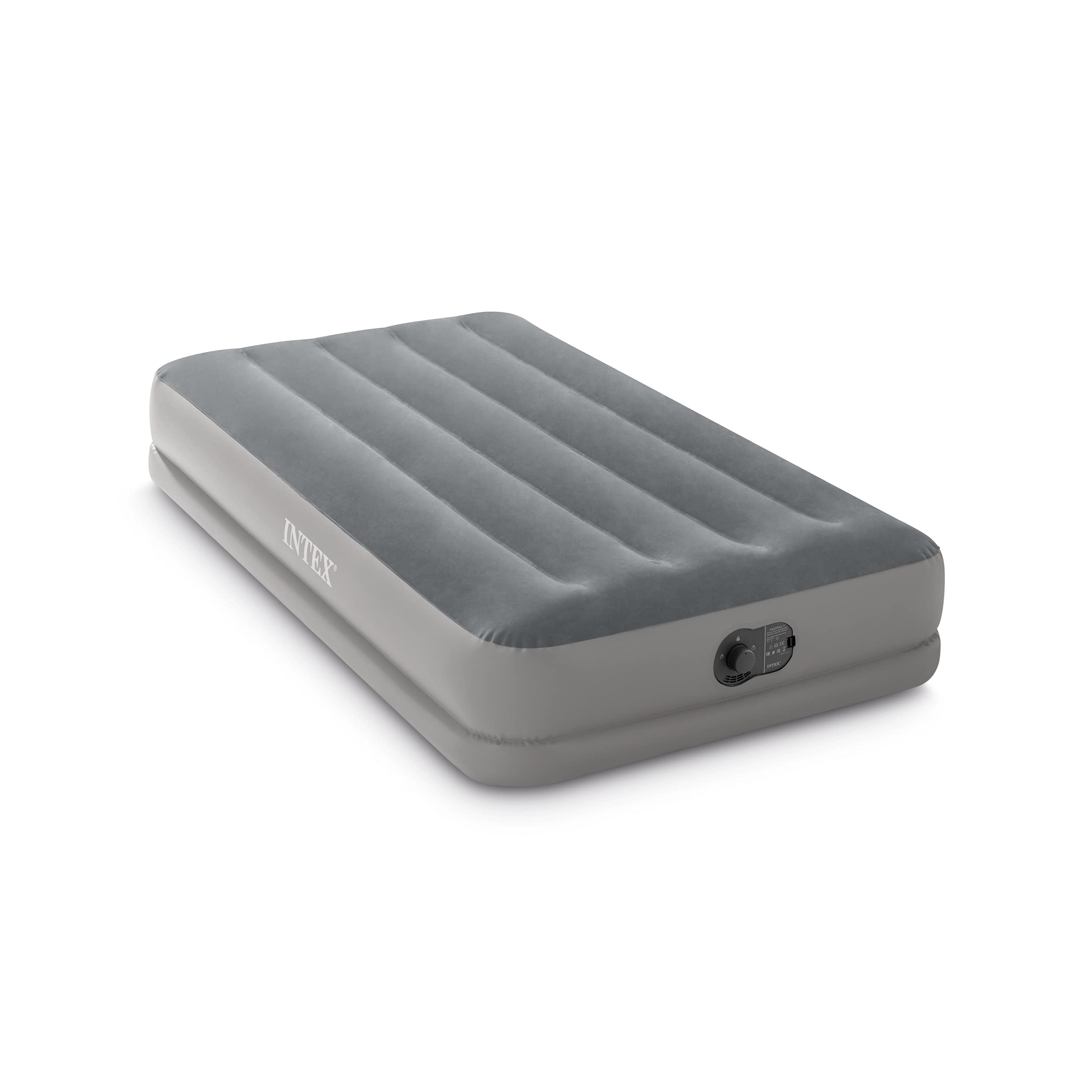 Intex 64112E Dura-Beam Standard Prestige Air Mattress: Fiber-Tech - Twin Size - Built-in USB Electric Pump - 12in Bed Height - 3