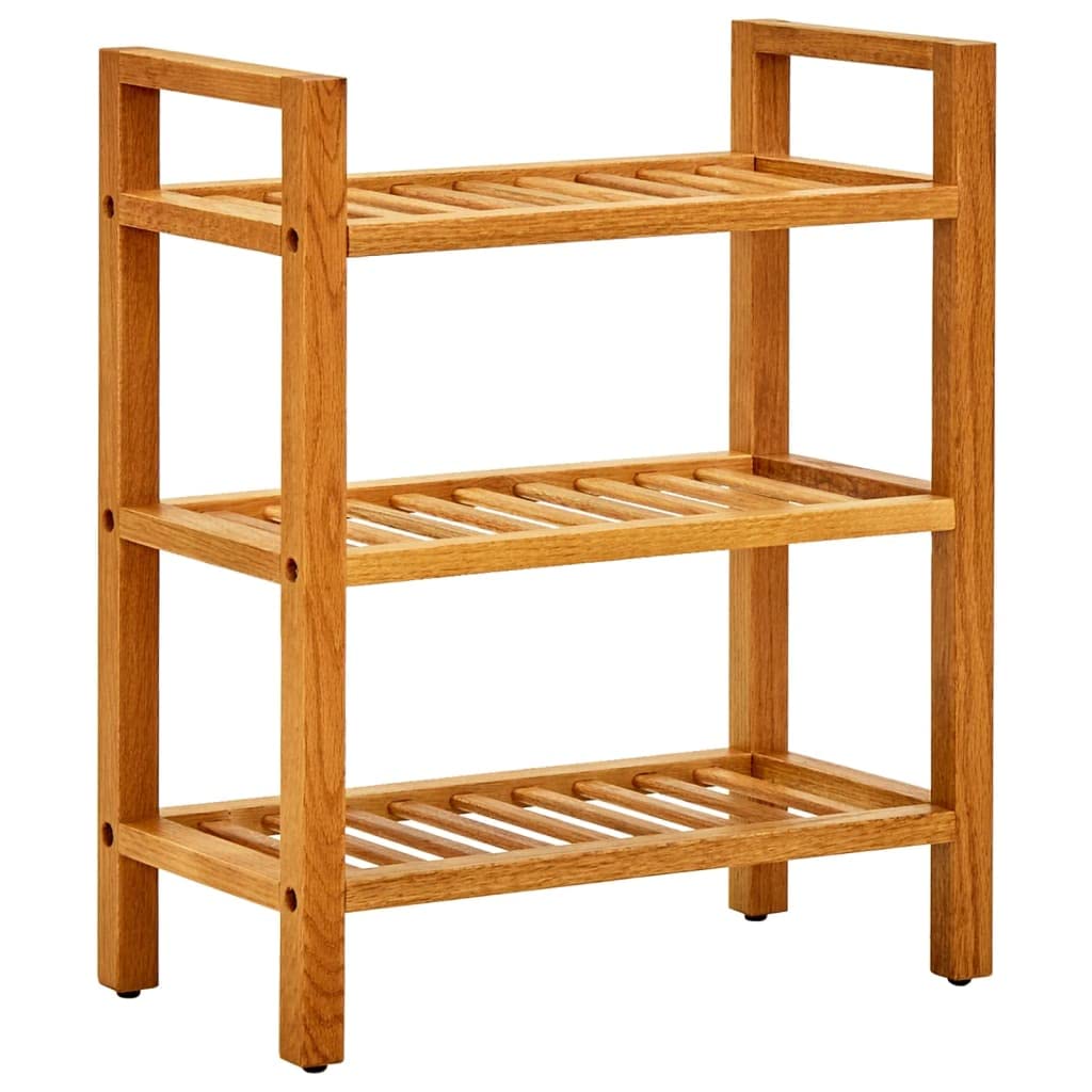 vidaXL Farmhouse Style Shoe Rack, 3-Shelves Storage Solution, Compact and Portable Design, Solid Oak Wood, Brown, 19.7&quot;x10.6&quot;x23.6&quot;