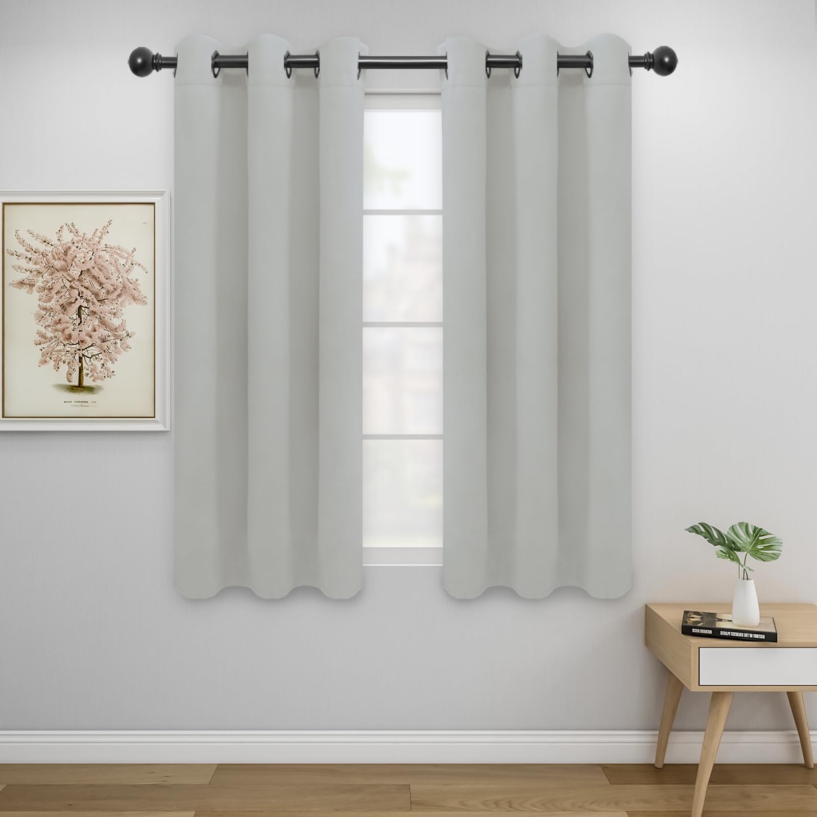 Easy-Going Blackout Curtains For Bedroom, Solid Thermal Insulated Grommet And Noise Reduction Window Drapes, Room Darkening Curtains For Living Room, 2 Panels (34X54 In, Greyish White)