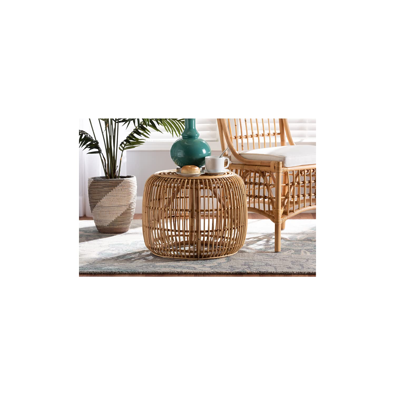 Baxton Studio Maverick Modern Bohemian Natural Brown Rattan End Table