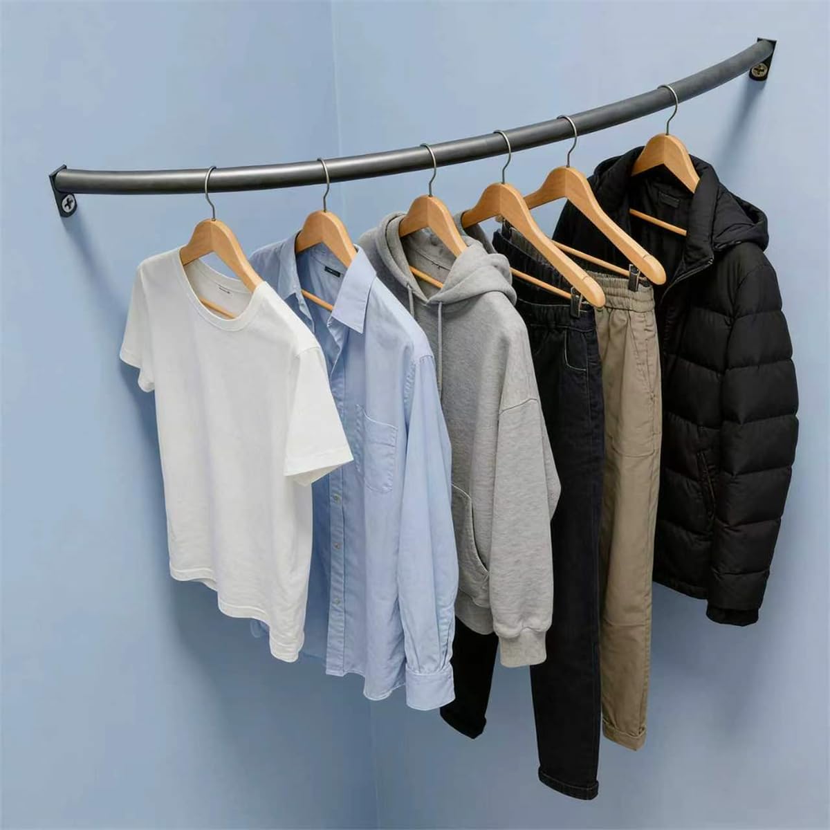 WSNCXFW Wardrobe Assistant Corner Hanging Bar, Heavy Duty Industrial Pipe Garment Rack,Wall Mounted Corner Clothing Rack,Corner 
