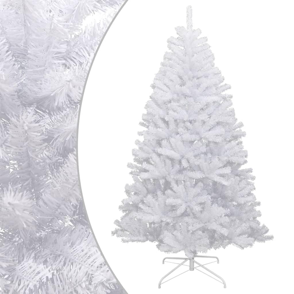 vidaXL Artificial Hinged Christmas Tree - 82.7&quot; High, White Flocked Snow Detailing, Lifelike PVC Tips, Sturdy Metal Stand, Sustainable & Economical Christmas Decoration