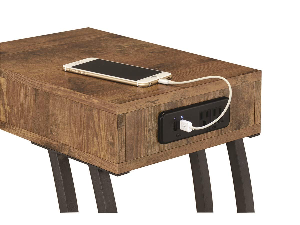 Coaster Home Furnishings Troy Accent Table with Power Outlet Antique Nutmeg