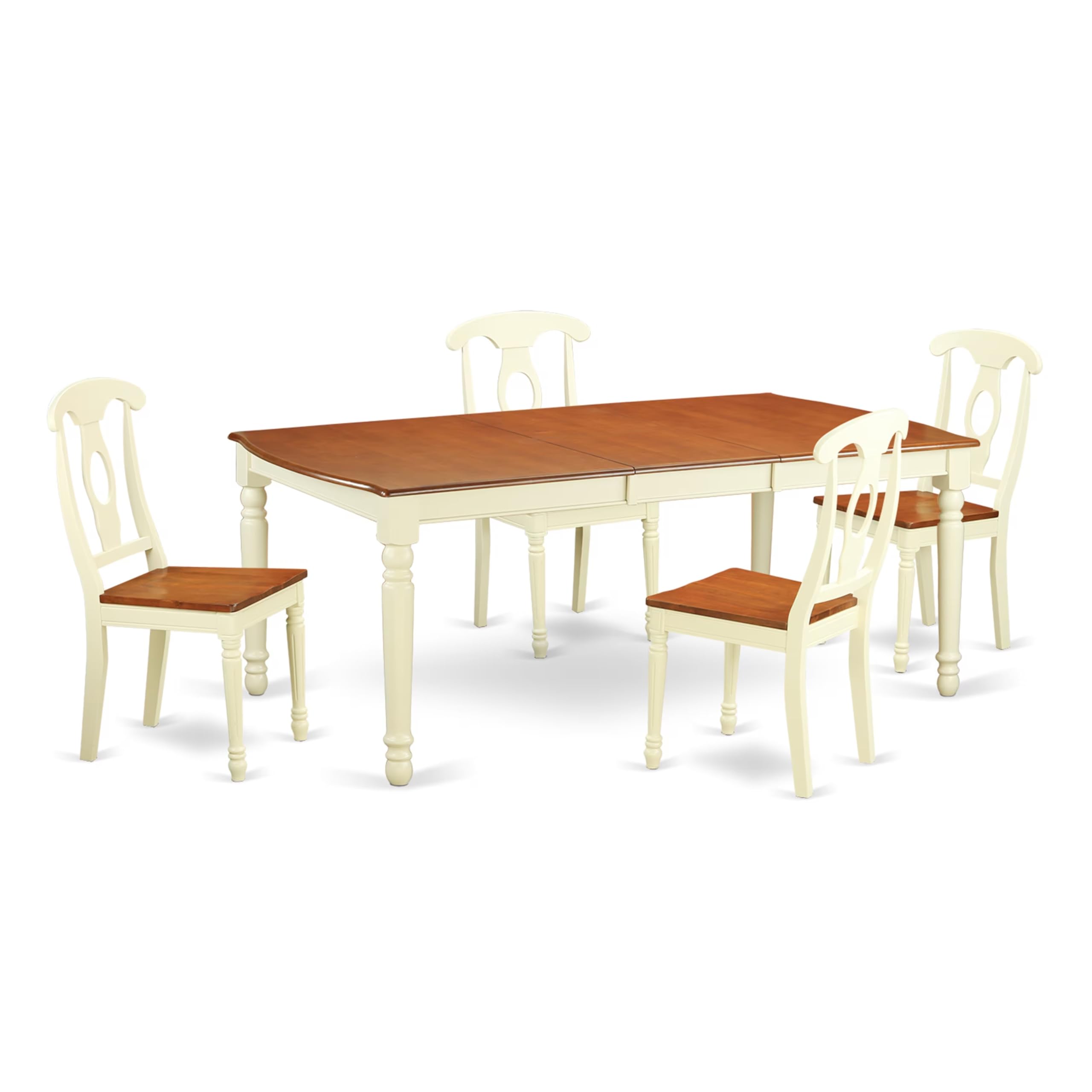 East West Furniture DOKE5-WHI-W 5 Piece Dining Room Furniture Set Includes a Rectangle Kitchen Table with Butterfly Leaf and 4 Dining Chairs, 42x78 Inch, Buttermilk & Cherry
