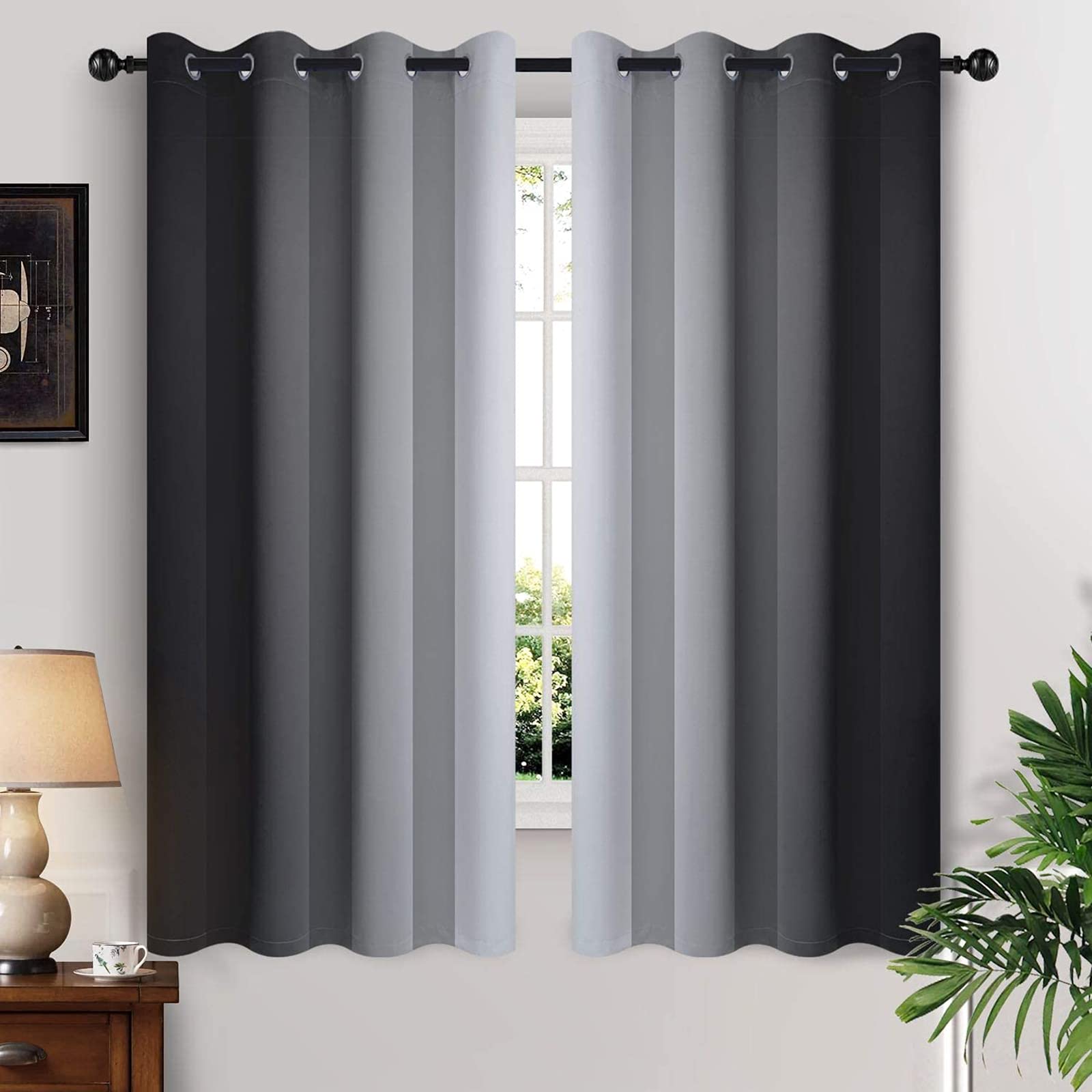 Yakamok Greyish White And Sage Green Ombre Curtains,Light Blocking Curtains,Room Darkening Grommet Window Drapes For Bedroom(Sag