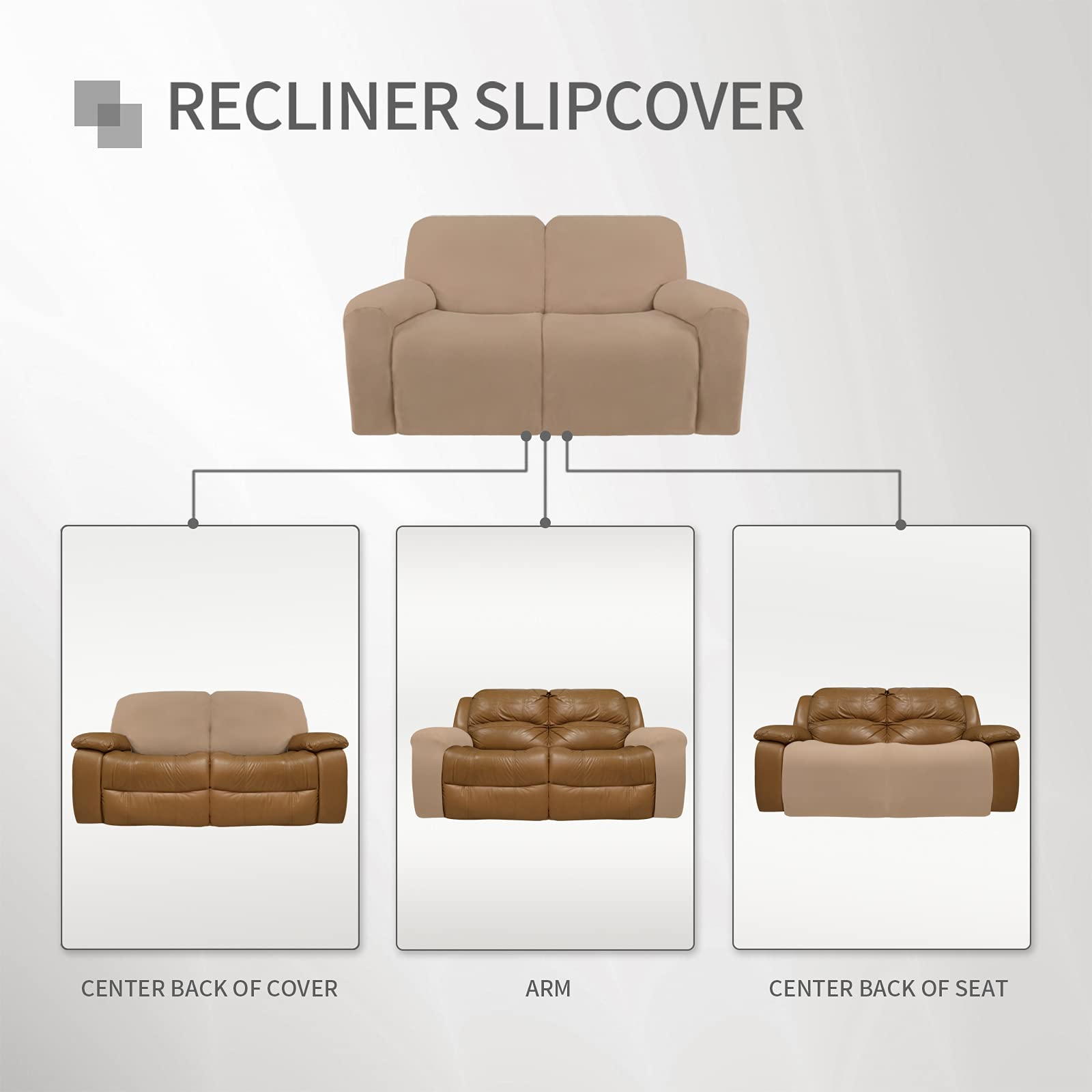 Easy-Going Oversized 6 Pieces Microfiber Stretch Sectional Recliner Loveseat Sofa Slipcover Soft Fitted Fleece 2 Seats Couch Cover Washable Furniture Protector With Elasticity For Kids Pet Camel