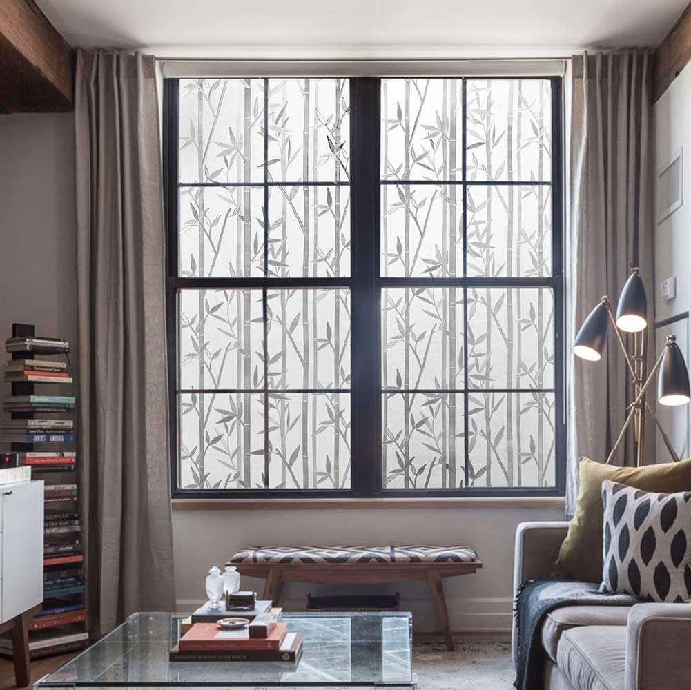 Lemon Cloud Bamboo Window Film Stained Glass Film Frosted Privacy Window Decal Decorative Window Cling No Glue Removable Window