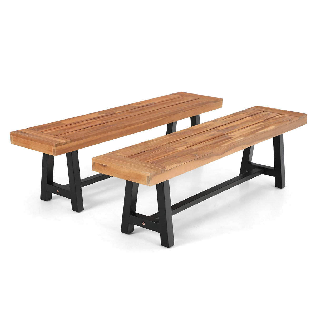 Mfstudio Outdoor Patio Bench Set Of 2 Acacia Wood 63' Long Rectangular Dining Picni Benches For Backyard, Garden, Lawn, Porch