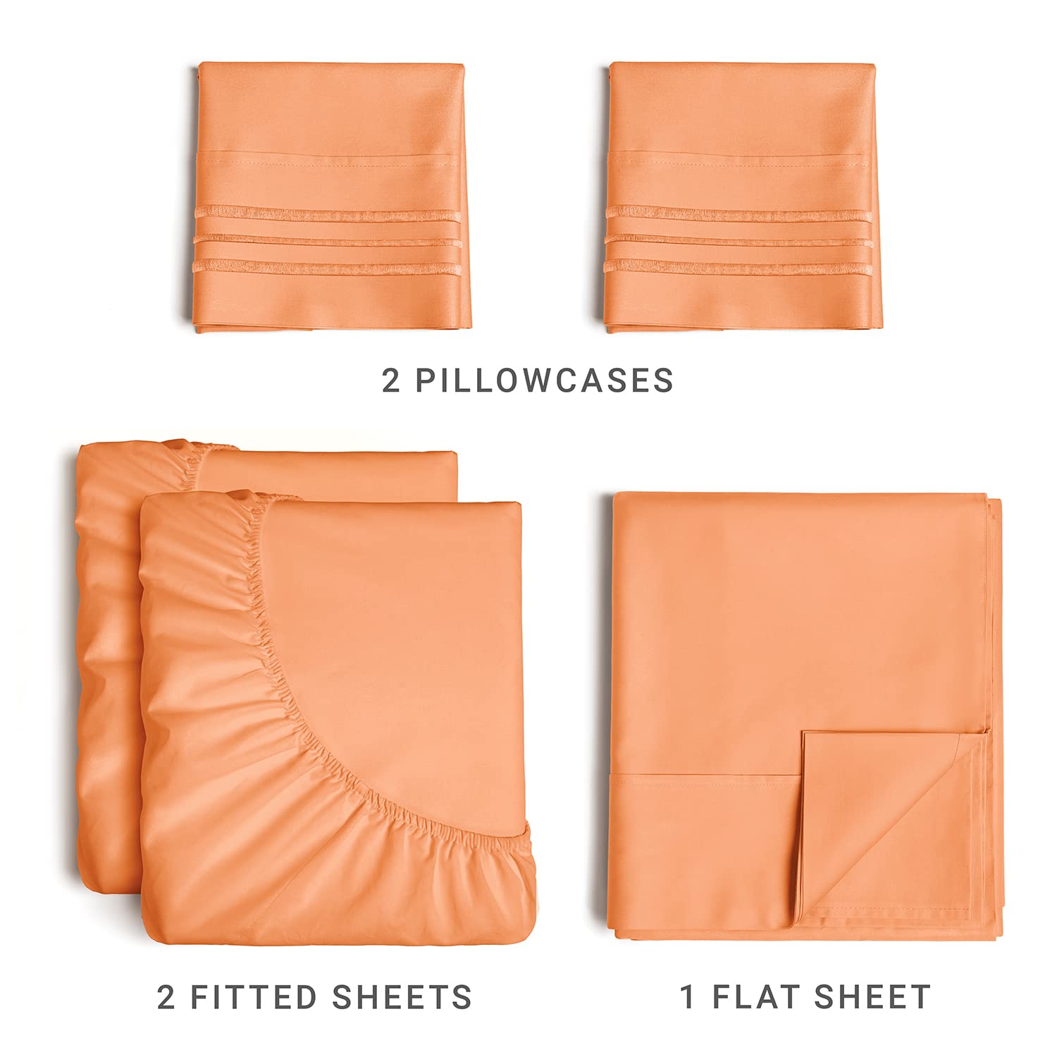 Split King Size 5 Piece Bedding Sheet Set - Breathable & Cooling - Hotel Luxury Bed Sheets Set - Easy Fit - Soft, Wrinkle Free & Comfy Peach Oeko-Tex Bedding Sheets - Deep Pockets 5 Piece Sheet Set