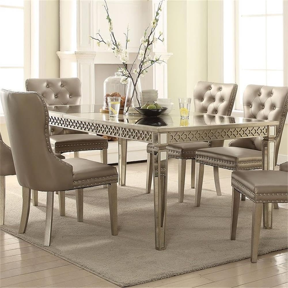 Acme Kacela Rectangular Wood Extendable Dining Table in Champagne and Mirrored
