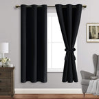 Jiuzhen Black Blackout Curtains For Bedroom - Light Blocking And Noise Reducing Grommet Curtains For Living Room Darkening Curtains, Set Of 2 Window Curtain Panels, 38 X 63 Inch Length