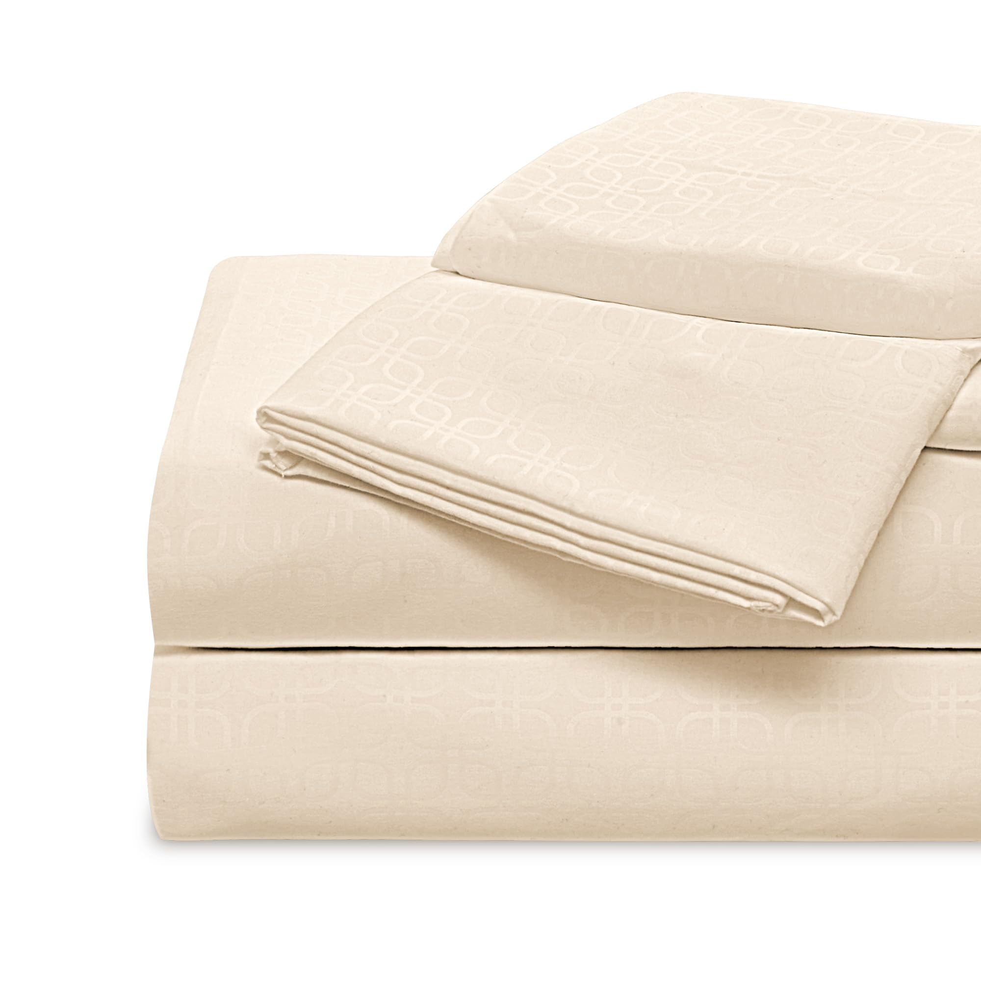 Sleep Zone 3 Pieces Sheet & Pillowcase Sets, Luxury Embossed Sheets Set For Kids, Deep Pocket 16',Super Soft, Wrinkle Free, Fade Resistant, Easy Care (Beige-Four Leaf Clove, Twin)