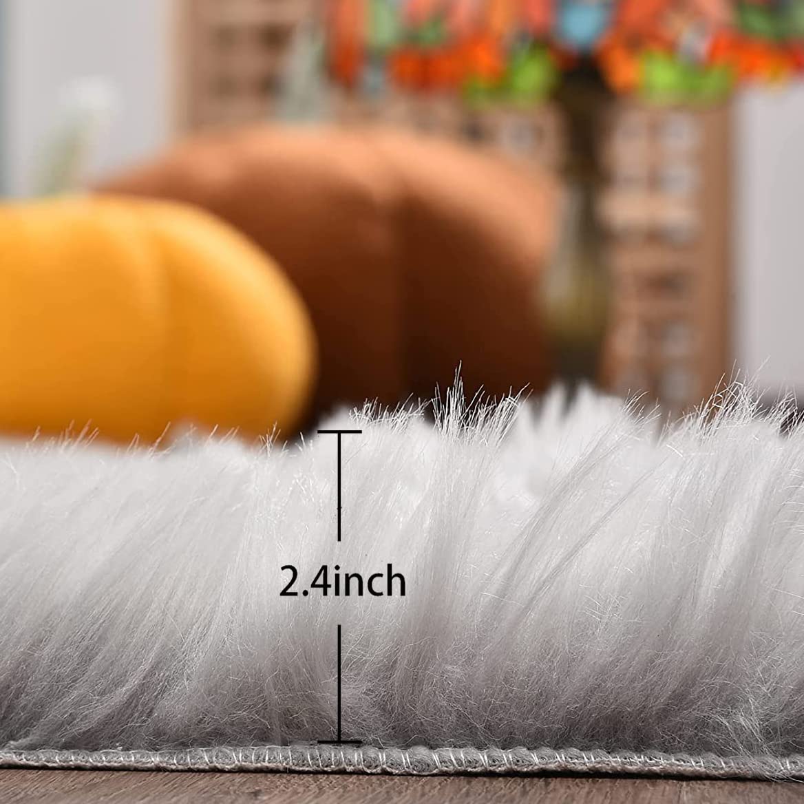 Orinova Gray Furry 5X7 Area Rugs For Bedrooms Faux Sheepskin Fur Rug Washable Carpet For Living Room Shag Nursery Rug