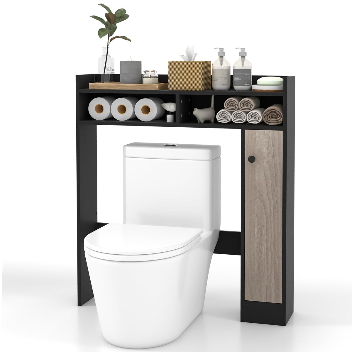 Giantex Over The Toilet Storage Cabinet, Freestanding Bathroom Organizer W/Single Door Cabinet & Open Shelves, Space-Saving Toilet Rack W/Adjustable Shelves For Laundry Room, 34.5' X 7' X 39'