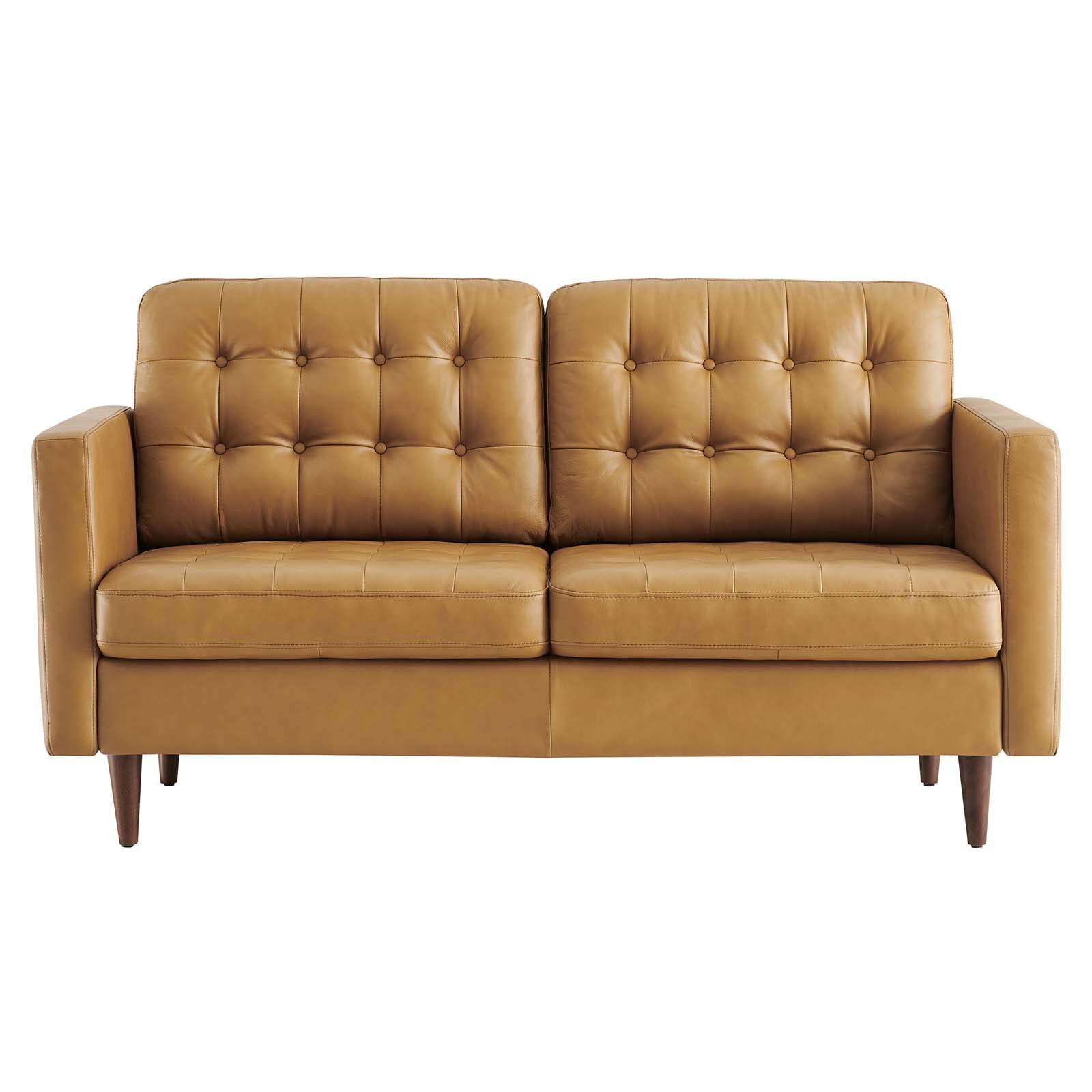 Modway Exalt Leather Tufted Loveseat In Tan