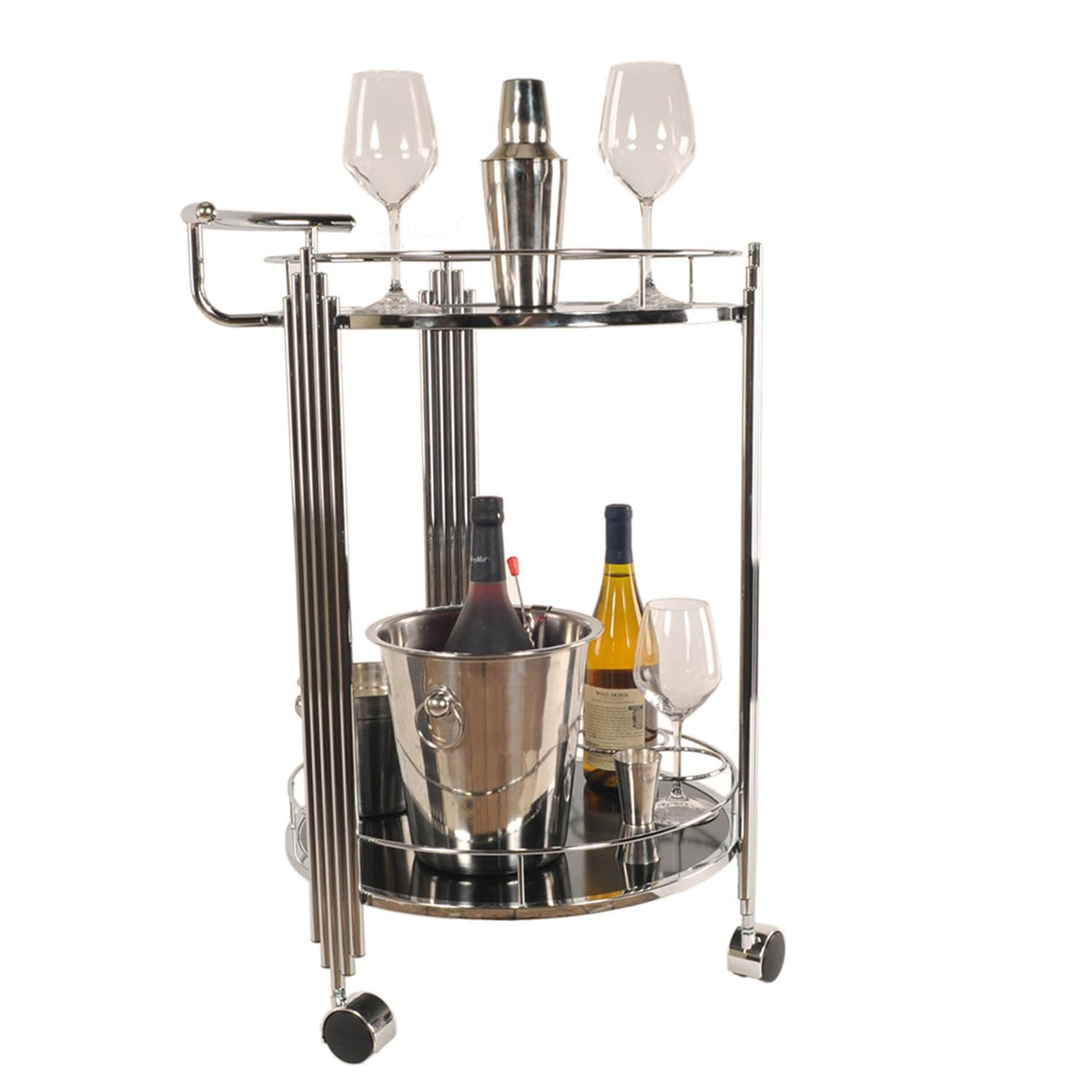 W2B HomeRoots Kitchen 17.5' x 21' x 30' Chrome, Round, 2-Tier - Serving Trolley