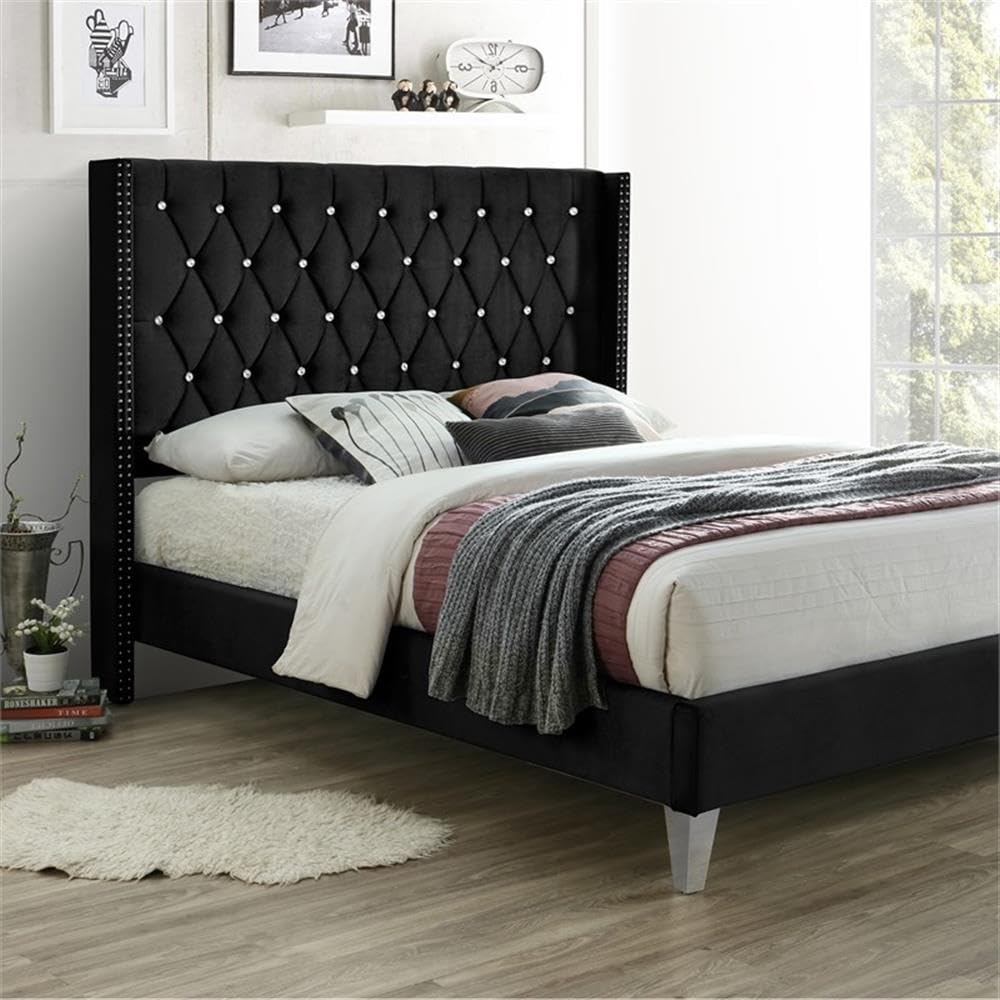 Better Home Products Alexa Velvet Upholstered Queen Platform Bed in Gray