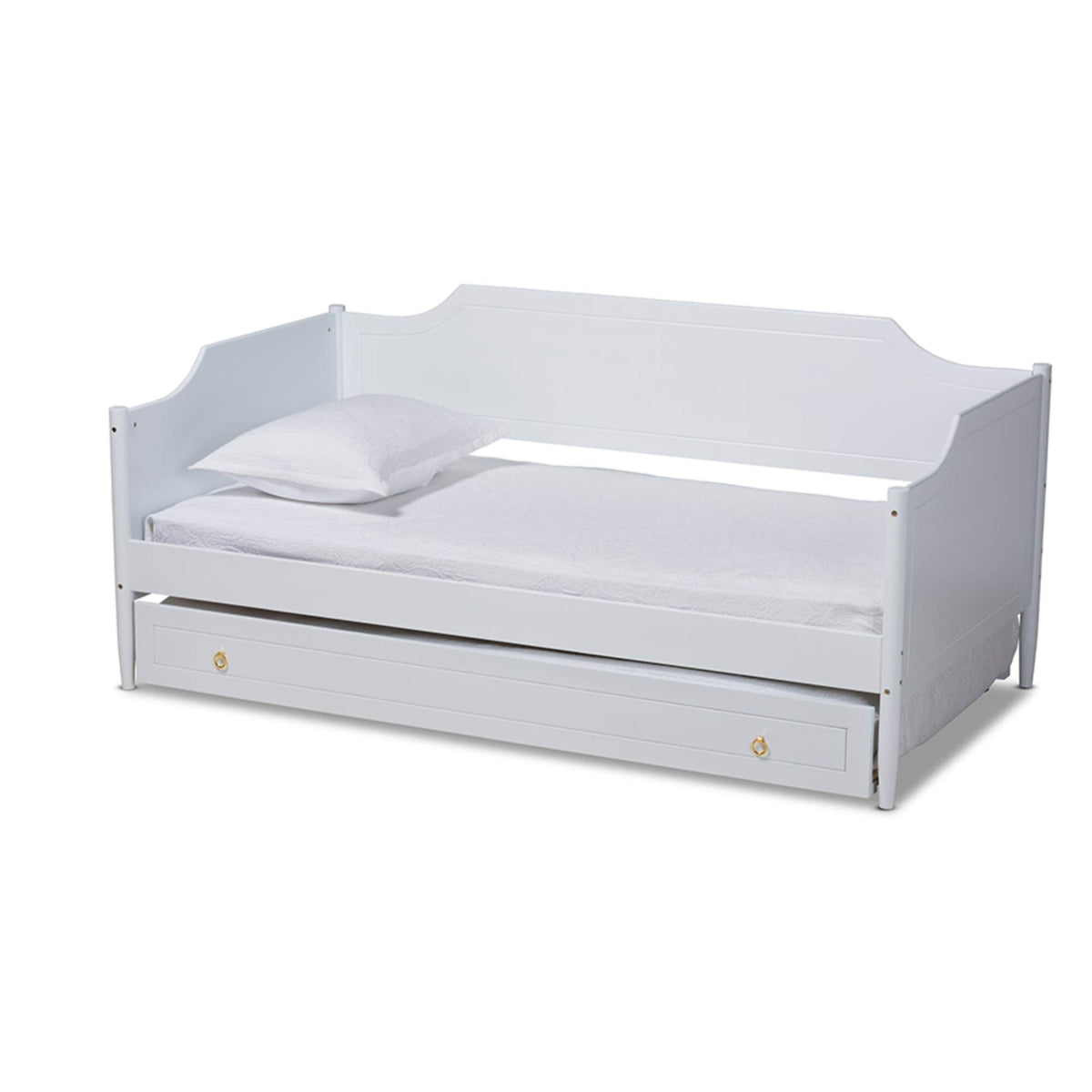 Baxton Studio Alya Classic Traditional Farmhouse White Finished Wood Twin Size Daybed with Roll-Out Trundle Bed