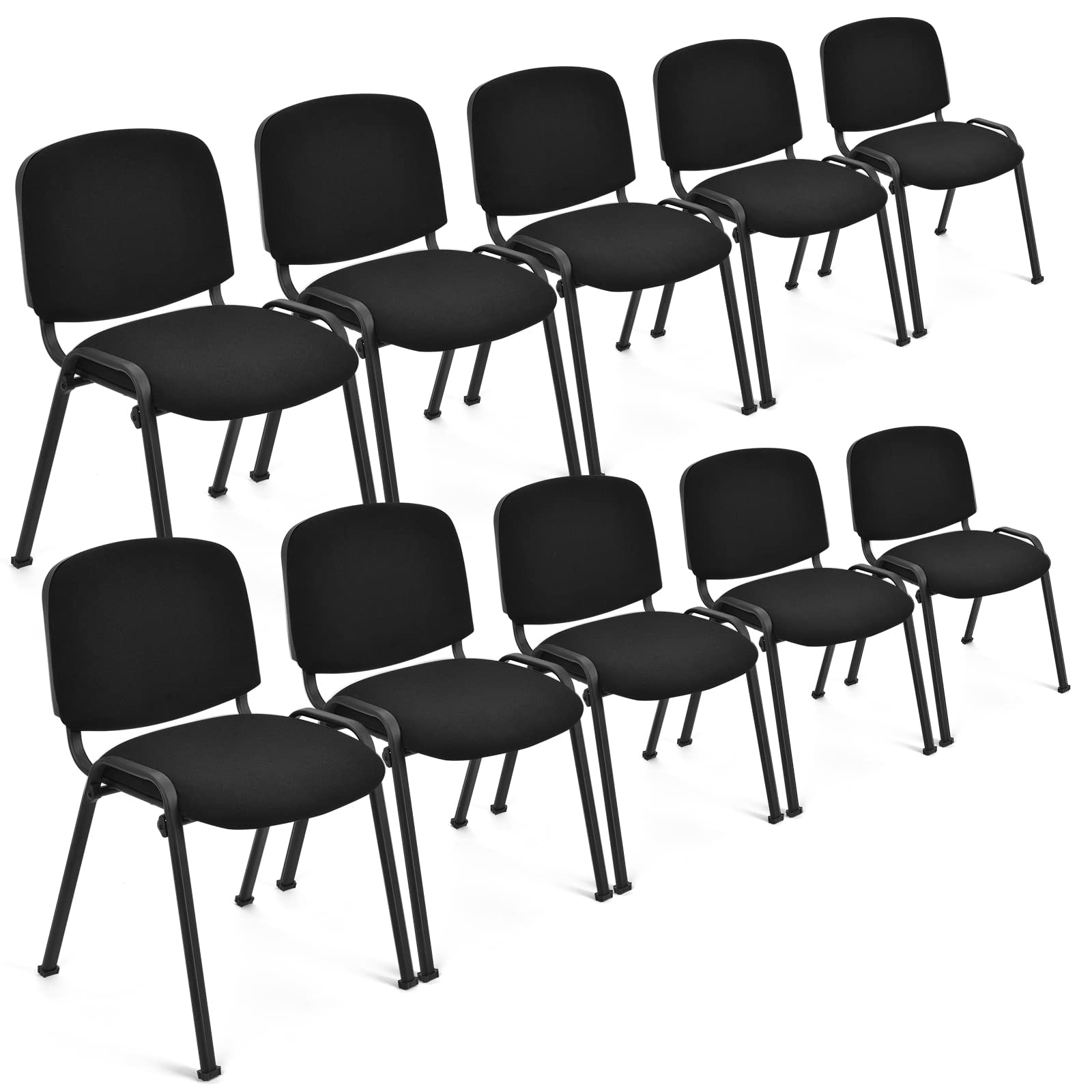 Giantex 10 Pcs Waiting Room Chairs - Conference Chair With Upholstered Back & Seat, Stackable Design For Home & Office, Meeting Room, Guest Room, Executive Chair Set, Reception Chairs, Black