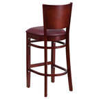 Flash Furniture Lacey Series Solid Back Mahogany Wood Restaurant Barstool - Burgundy Vinyl Seat