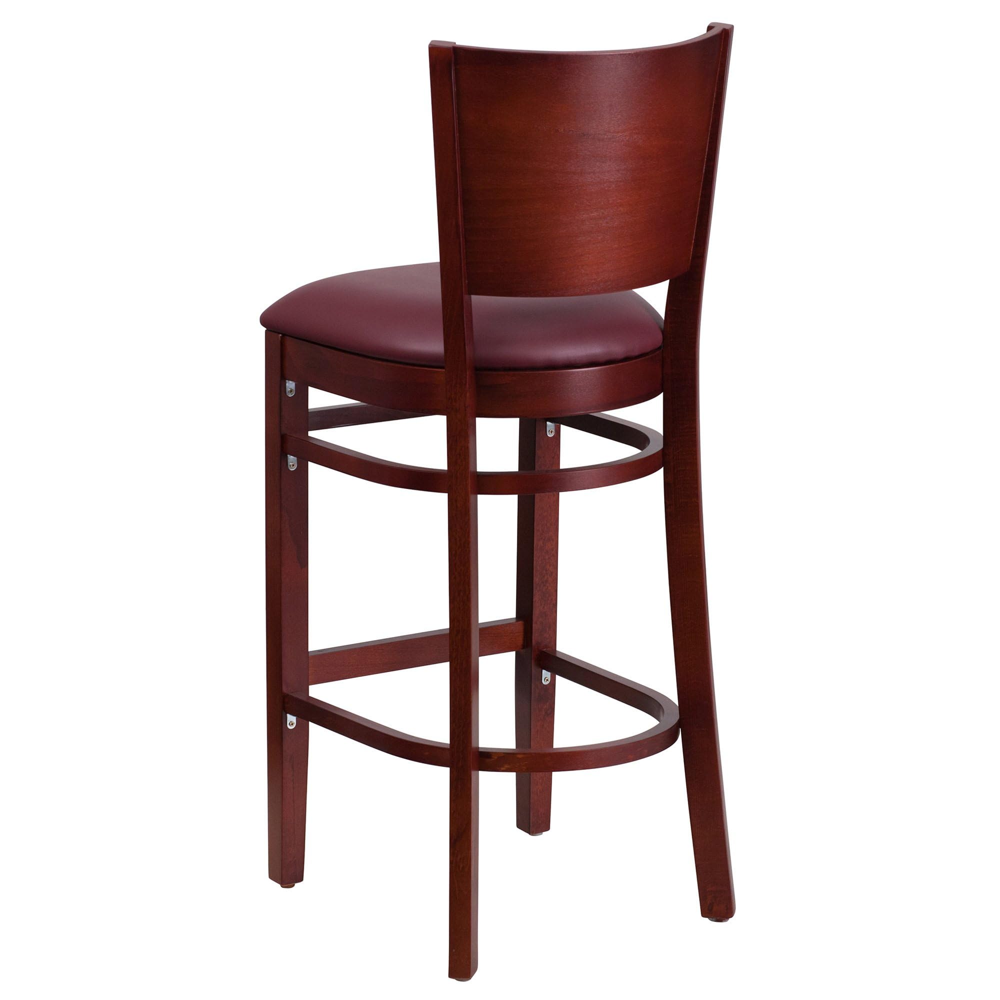 Flash Furniture Lacey Series Solid Back Mahogany Wood Restaurant Barstool - Burgundy Vinyl Seat