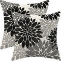 Cxmeifly Black Grey Gray Pillow Covers 24X24 Inch Set Of 2 Dahlia Floral Decor Throw Pillows Summer Modern Geometry Flower Outdo