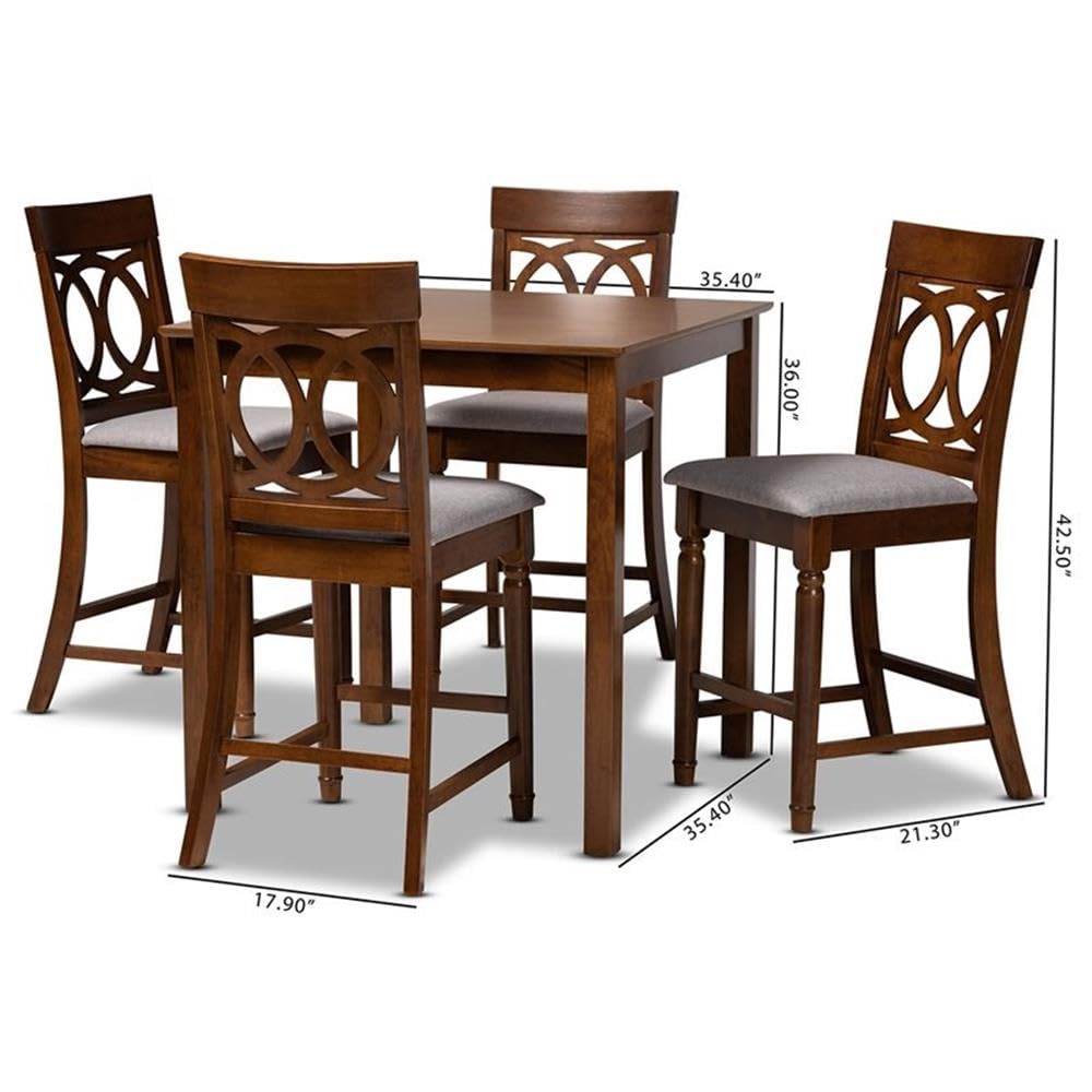 Baxton Studio Verina Modern and Contemporary Grey Fabric Upholstered Walnut Brown Finished 5-Piece Wood Pub Set