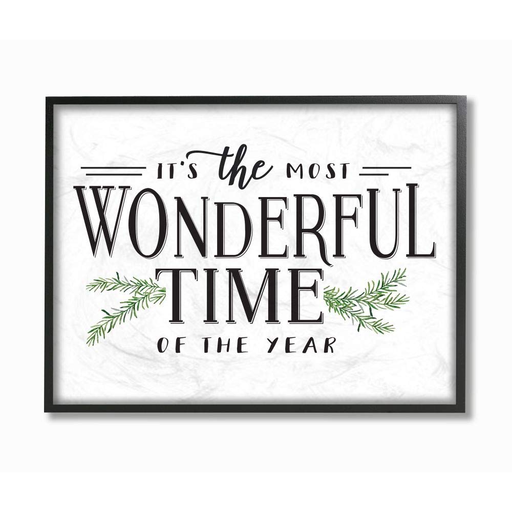 Stupell Industries Most Wonderful Time Christmas Holiday Word Design Framed, 16x20, Multicolor