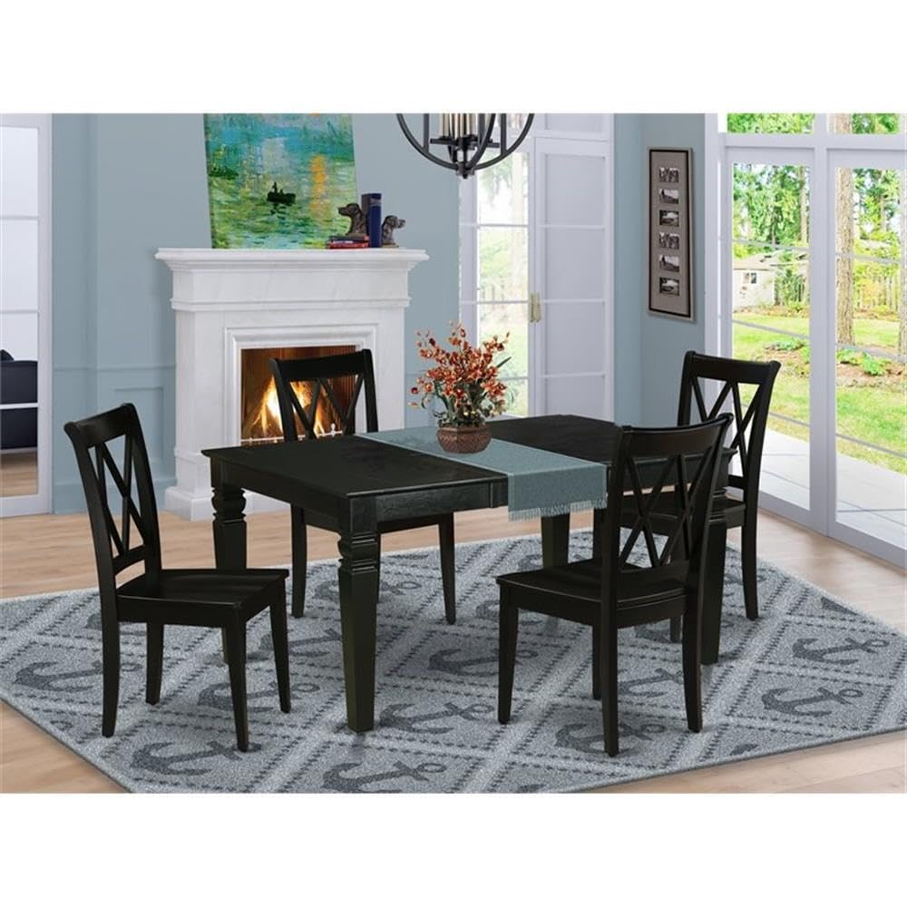East West Furniture Wecl5-Blk-W 5 Piece Kitchen Table Set For 4 Includes A Rectangle Dining Room Table With Butterfly Leaf And 4 Dining Chairs, 42X60 Inch, Black