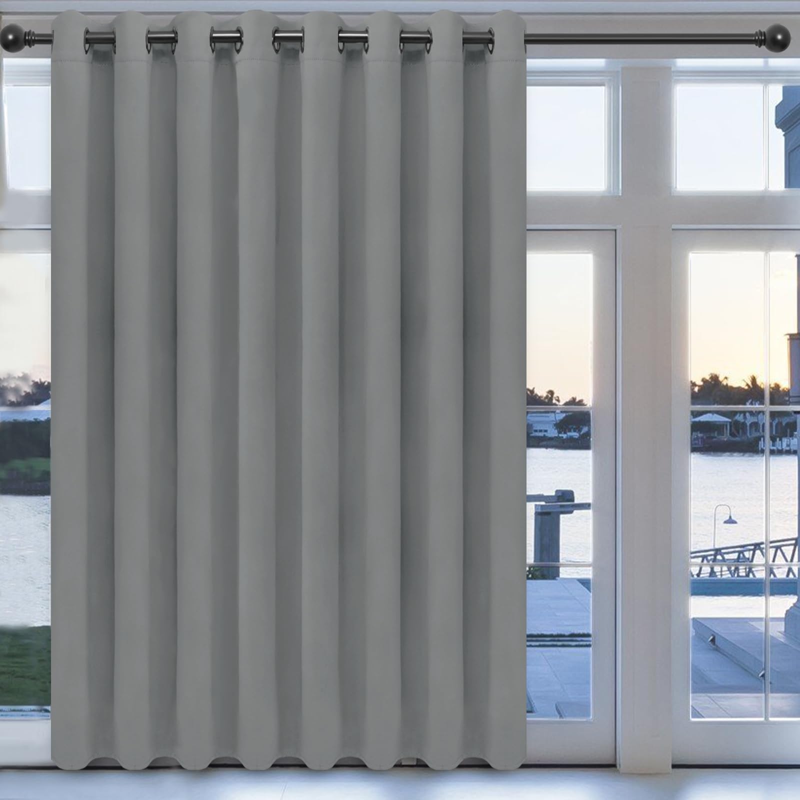 Easy-Going Blackout Door Curtains For Bedroom, Solid Thermal Insulated Grommet And Noise Reduction Window Drapes, Room Darkening Curtains For Living Room, 1 Panel (100X96 In, Light Gray)