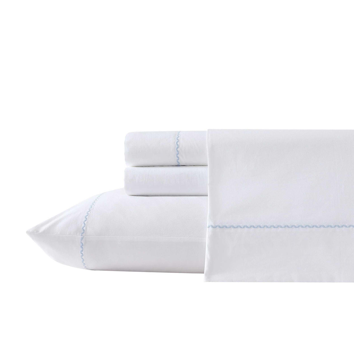 Laura Ashley - Sheet Set, Breathable Cotton Percale Bedding With Matching Pillowcases, Soft Home Decor (Scallop Blue, Full)