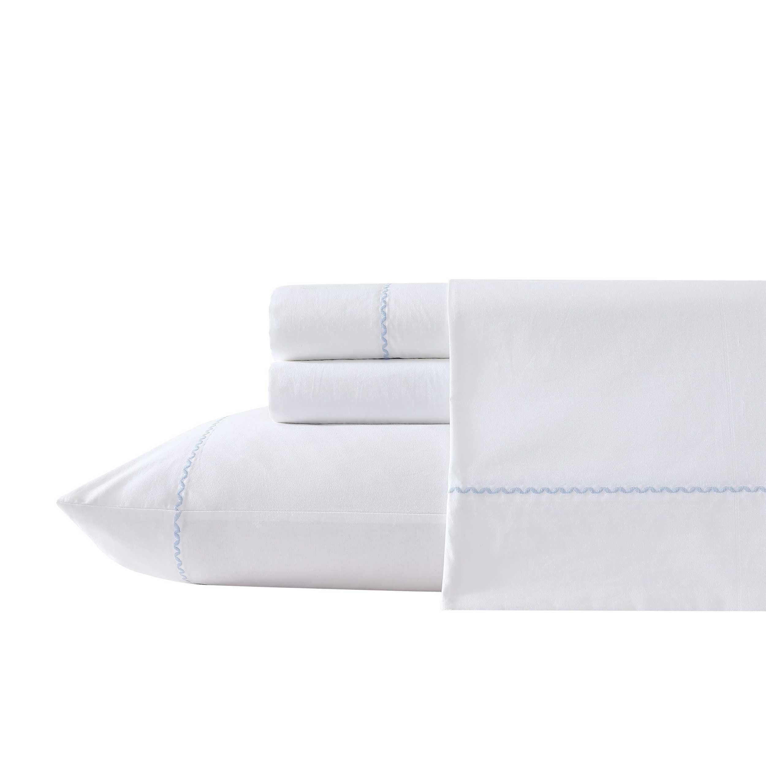 Laura Ashley - Sheet Set, Breathable Cotton Percale Bedding With Matching Pillowcases, Soft Home Decor (Scallop Blue, Full)