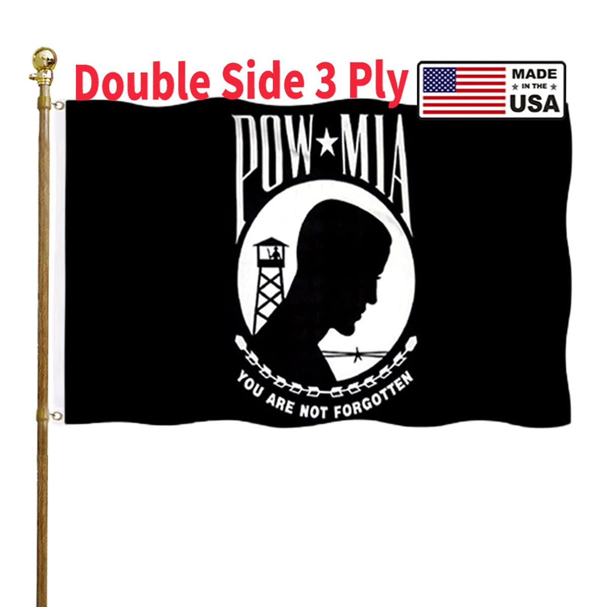 Pow Mia Flag 3X5 Ft Outdoor Heavy Duty Polyester Military Pow Flagsdouble Sided 3 Ply Banner 200D With Durable Canvas Header And