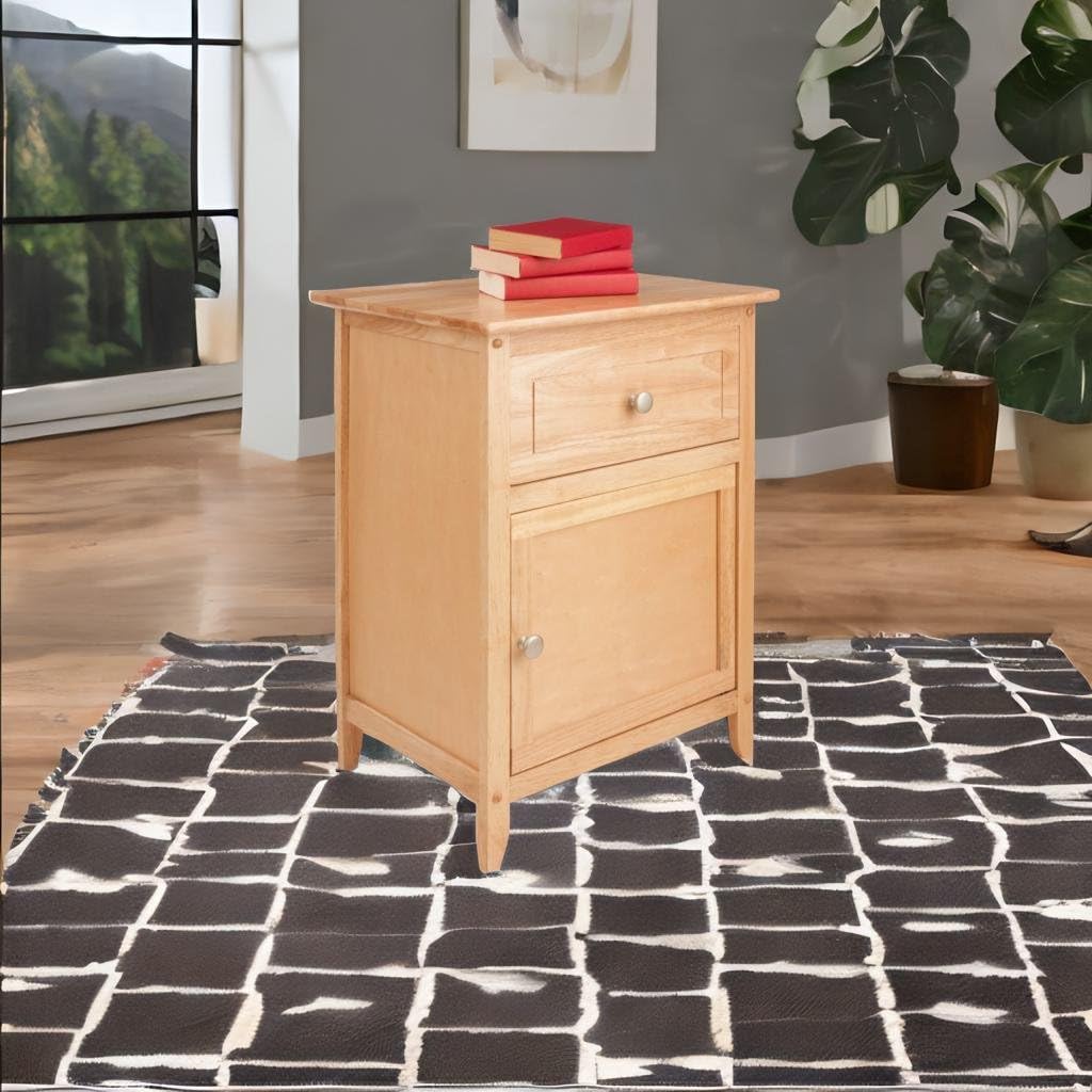 Ergode Wood Eugene Accent Table - Versatile & Timeless Design, Clear Lacquer Finish, Pull-Out Drawer & Bottom Compartment, Easy Assembly - 18.9' W x 14.96' D x 25' H