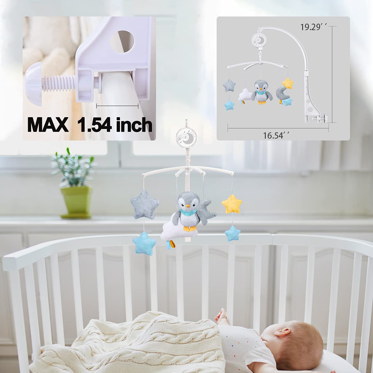 Baby Musical Mobile With Lullabies Music Box, Rotating Penguin Mobile Soother Crib Toy, Gift For Baby Nursery Bed Decoration For