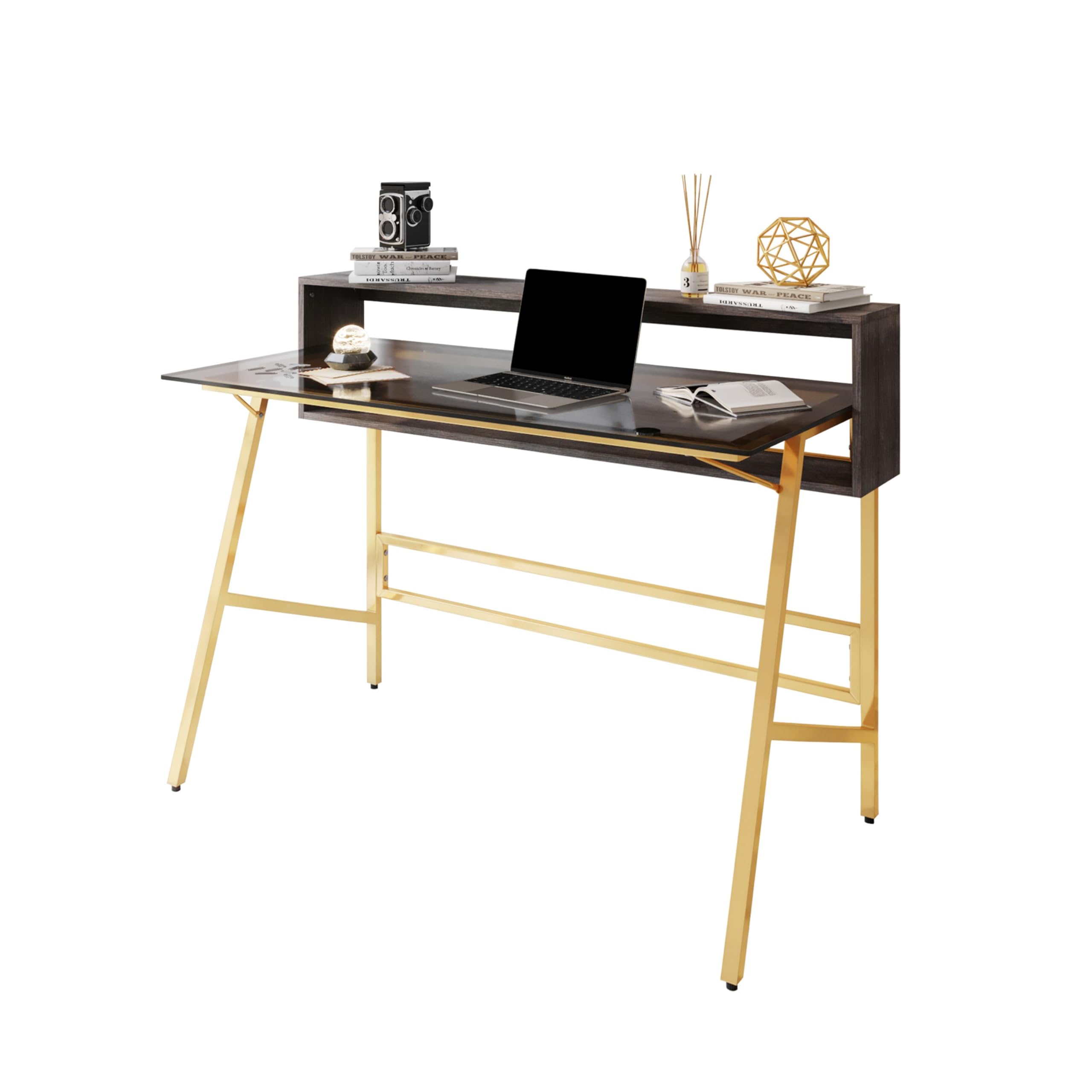 Techni Mobili Home Office Writing Desk with Riser, Gold