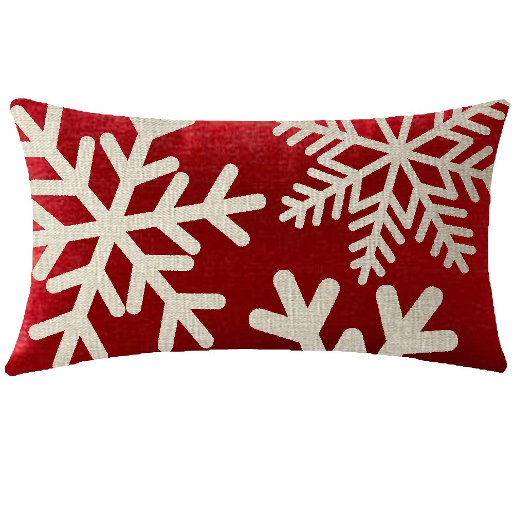 Niditw Happy Holidays Snowflakes Falling Red Cotton Linen Throw Pillow Case Cushion Cover Sofa Chair Decorative Rectangle 12X20