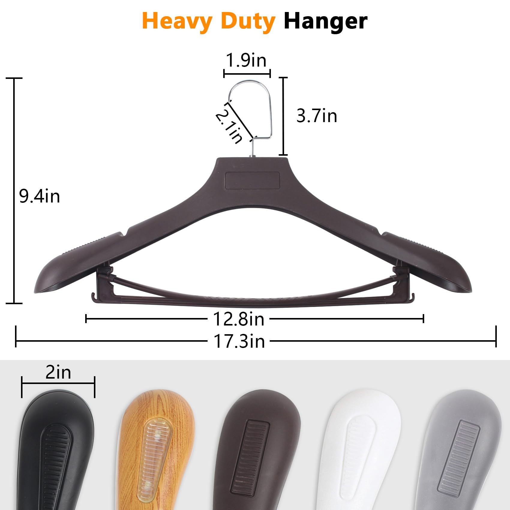 Dedu Suit Hangers For Men 10 Pack, Extra Wide Hangers Non Slip Width 17.7'', Brown Coat Hangers Thick Plastic With Pants Bar 360
