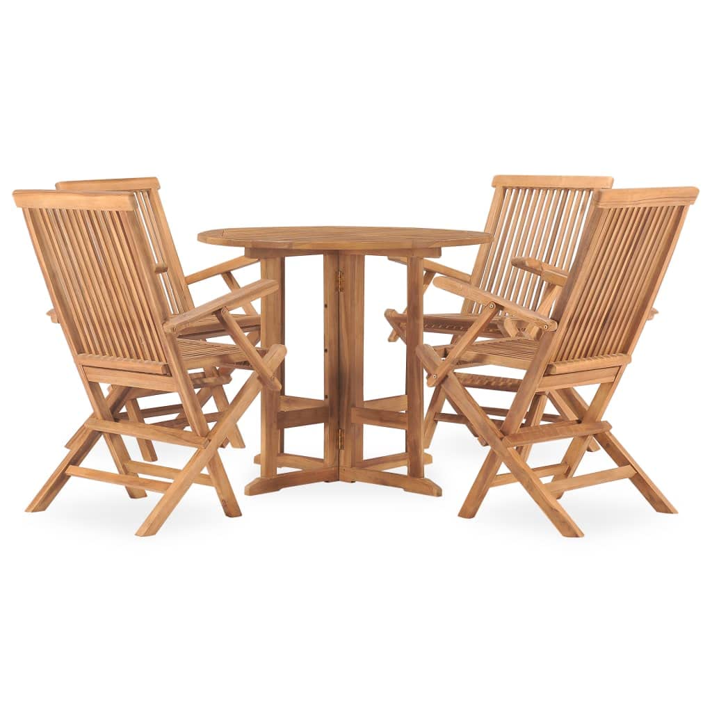 vidaXL Solid Teak Wood Folding Patio Dining Set - 5 Piece Round Table and Chairs Set for Garden, Terrace, Outdoor/Indoor