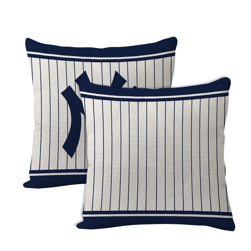 2Pcs Baseball Style Throw Pillow Covers 18 X 18 Inch Linen Material Pillow Case Decoration For New York Home Sofa Couch
