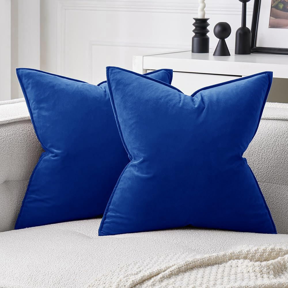 Miulee Pack Of 2 Royal Blue Decorative Velvet Throw Pillow Covers Soft Pillowcases Spring Solid Square Cushion Case For Sofa Bed