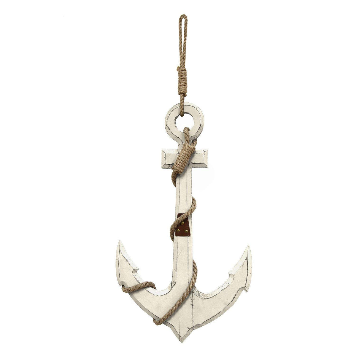 HomeRoots Wood/Rope 12.6' X 1.77' X 22.83' White Nautical Anchor Wall Decor