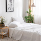 Simple&Opulence 100% Belgian Linen Sheet Set Handmade Hemstitch White King Size Bed Sheet-4 Piece (1 Flat Sheet+1 Fitted Sheet+2