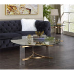 Acme Sosi Round Tempered Glass Top End Table in Clear and Gold